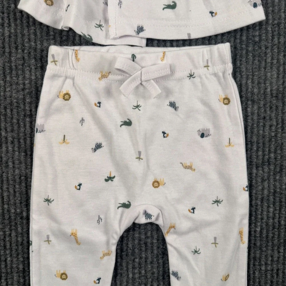 Lila & Jack Baby 6-9M Safari Animal Print Kimono Wrap Top & Footed Pants Set 256